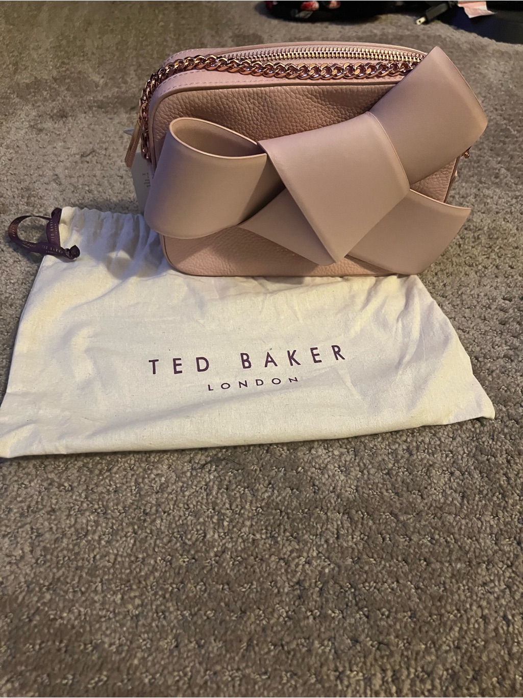 Ted Baker Soft Pink Bow Crossbody Bag With Pebbled Finish